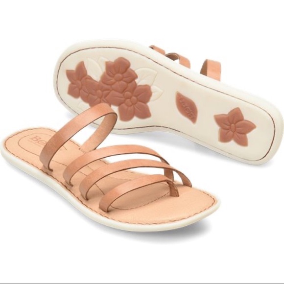 NIB Born Sassafrass Slip On Slide Thong Flat Sandal Brown Cognac Leather 8M 39 - Picture 11 of 12